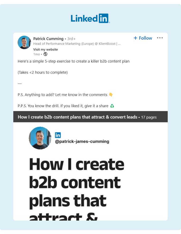 A LinkedIn Carousel related to B2B Content Plans