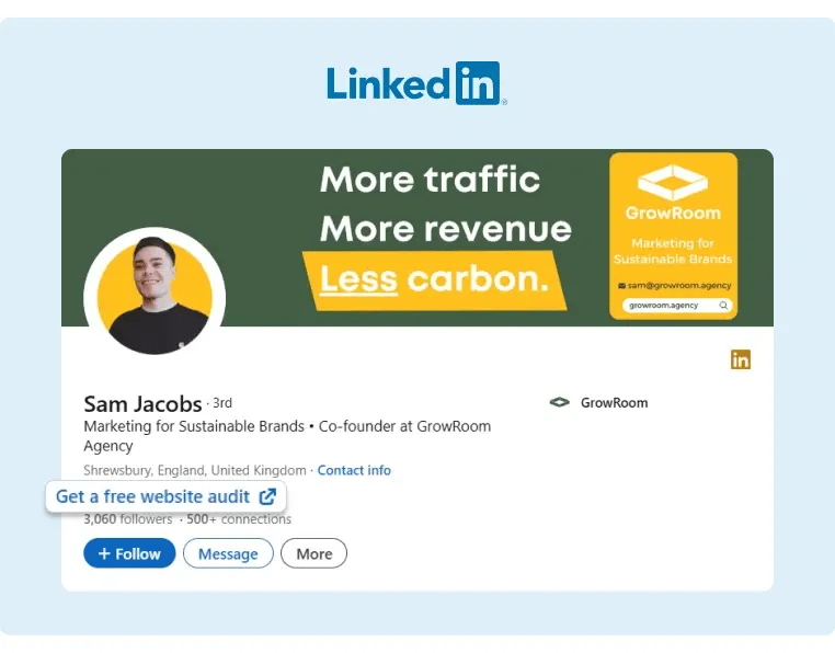 A LinkedIn Profile that features a link to the user services