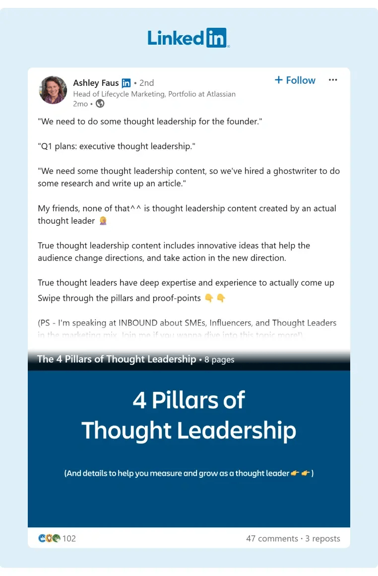 A LinkedIn Slideshow on the four pillars of Thought Leadership