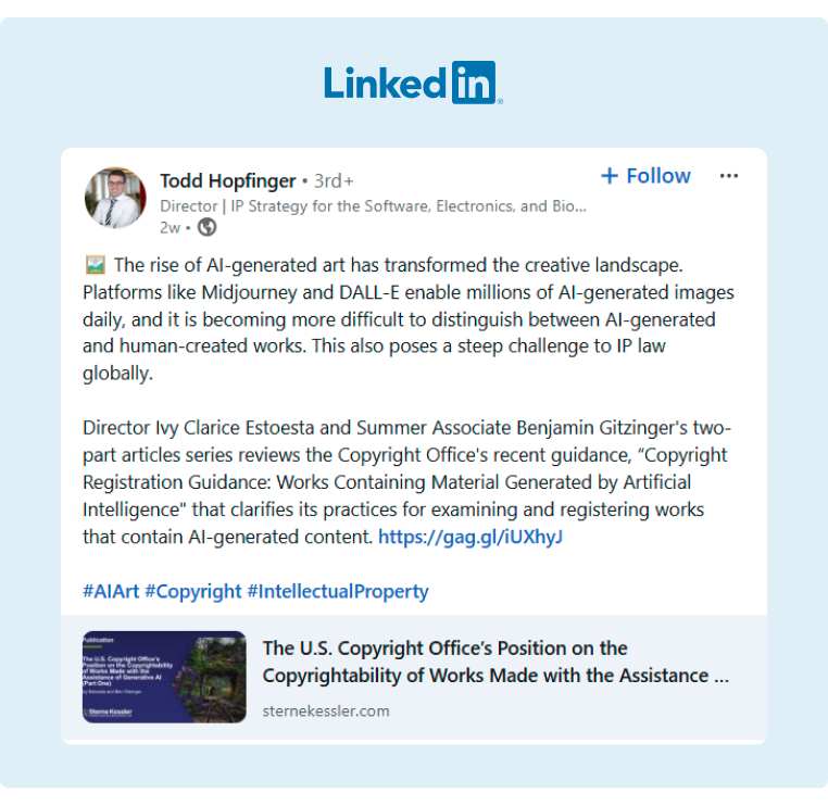 A LinkedIn post about AI generated content