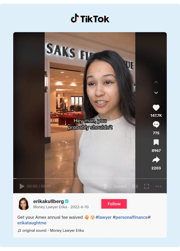 A finance and money lawyer personality creates TikTok videos talking about finance tips
