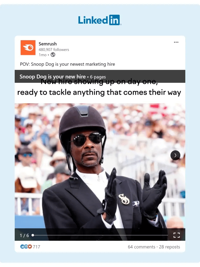 A funny meme posted by SEMRush about overprepared new hires