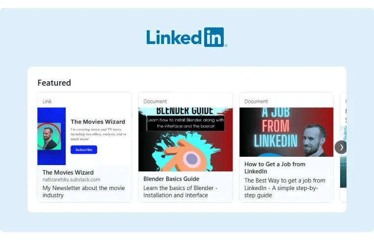 A great example of how to leverage the Featured section on a LinkedIn profile