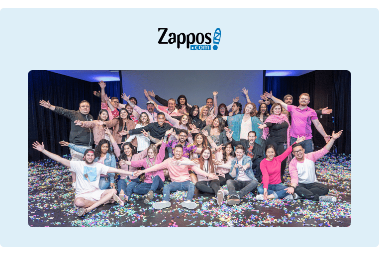 A group picture of several Zappos employees