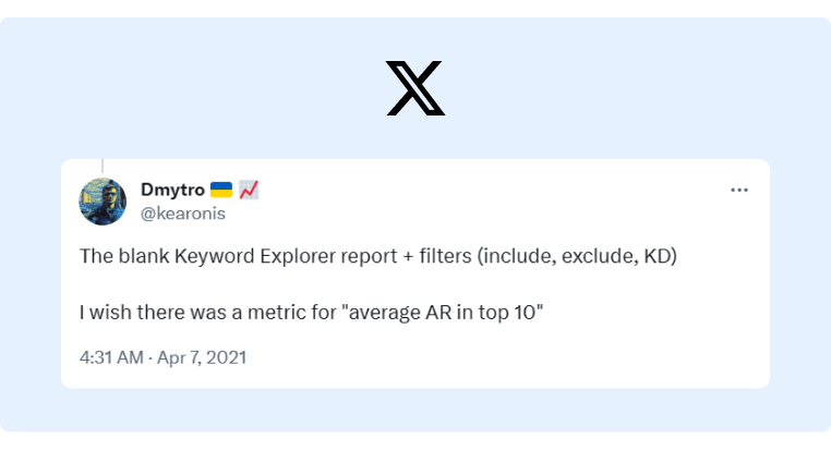 A helpful tweet that gives an insight on how reporting filtering works in Ahrefs and that also requests a feature addition to the product