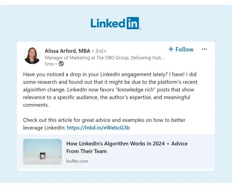 A post about how LinkedIn changed algorithm and how it affected the engagement some companies received