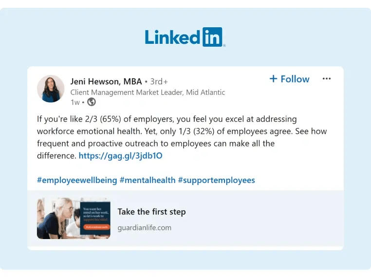 A post from a Guardian Life employee regarding workforce emotional health