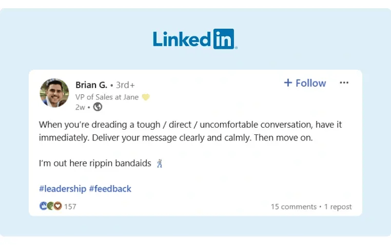 A post on LinkedIn about how to affront a difficult conversation