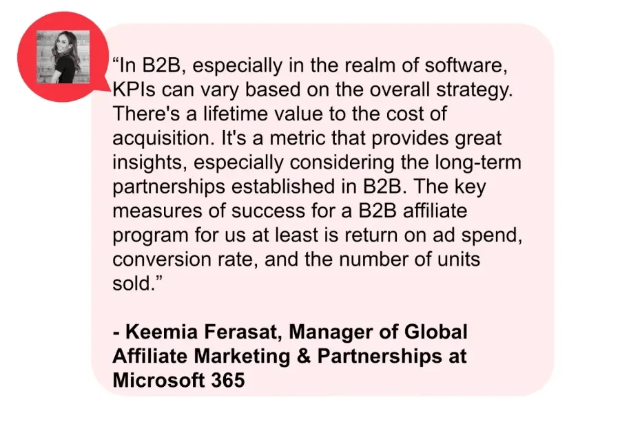 A quote about how KPIs help grow B2B succesfully