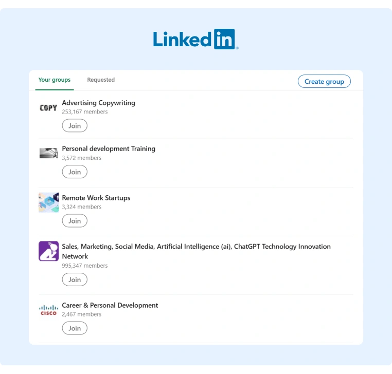 A screenshot from the LinkedIn Groups Section from Marias profile