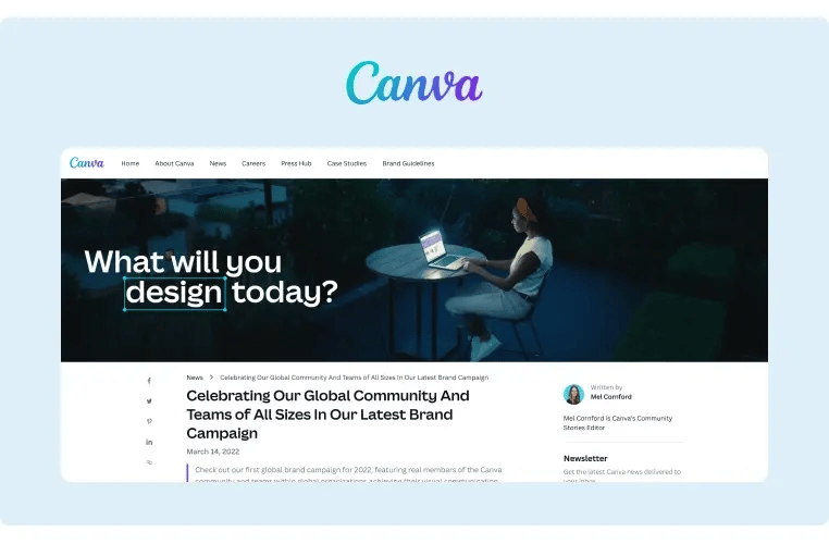 A screenshot of Canvas 2022 global creativity campaign