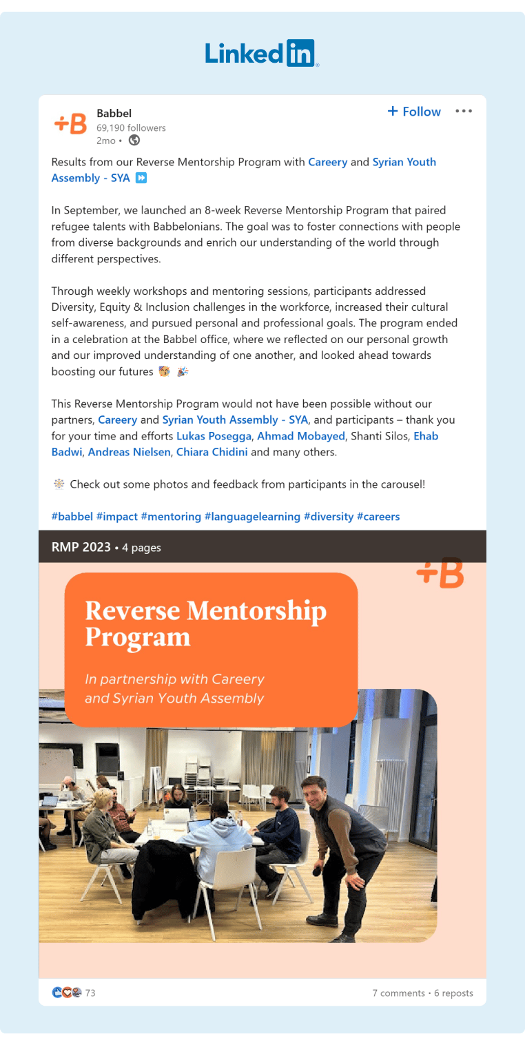 A slideshow post from Babbel regarding their reverse mentorship program