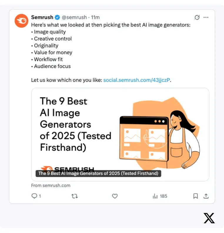 A tweet from Semrush promoting one of their blog articles