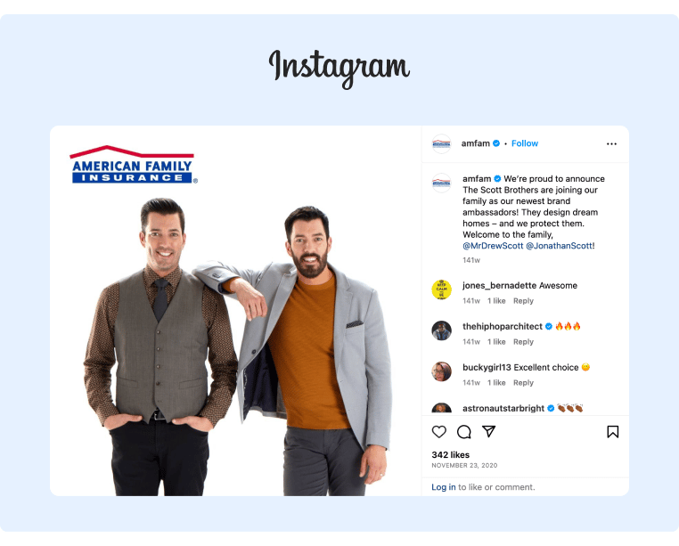 American Family Insurance shared a picture on their Instagram announcing their inclusion of The Scott Brothers as Brand Ambassadors