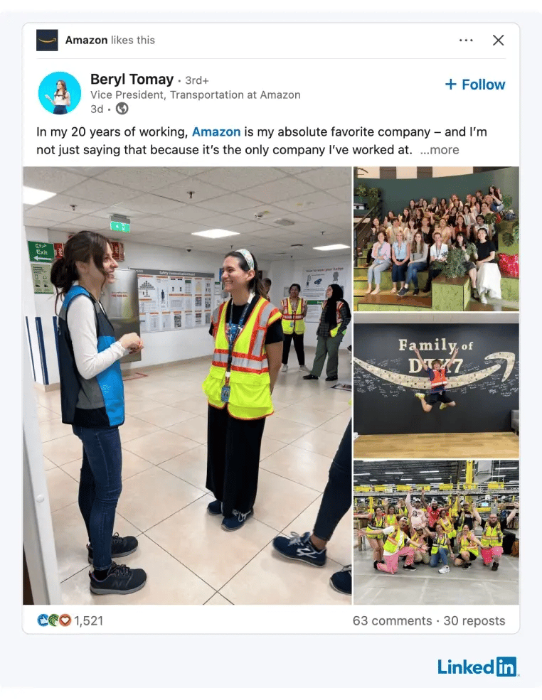 An Amazon Executive shares photos of women workers and their workplace culture