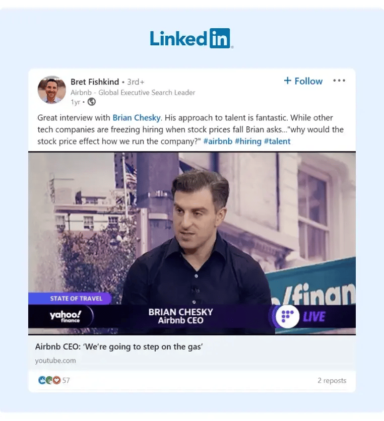 An Employee from Airbnb shared on his LinkedIn Page a quote from the CEOs posture about how stock prices should not change a companys management style