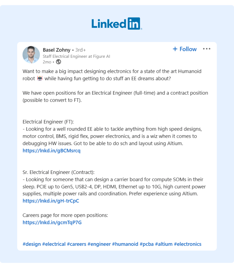 An employee from Figure AI announced in his LinkedIn profile that the company has open positions