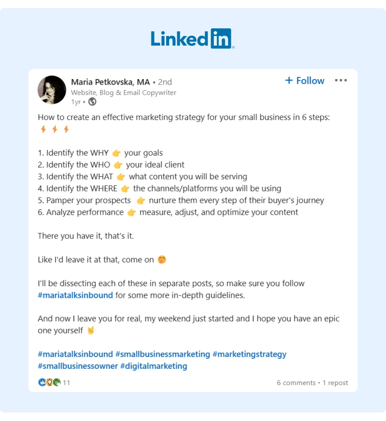 An example for your personal branding content ideas that also works great as a package of content ideas for LinkedIn company page
