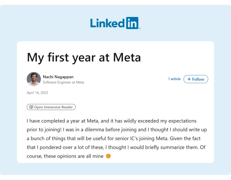 Another Meta employee shared his experience with the company during his first year