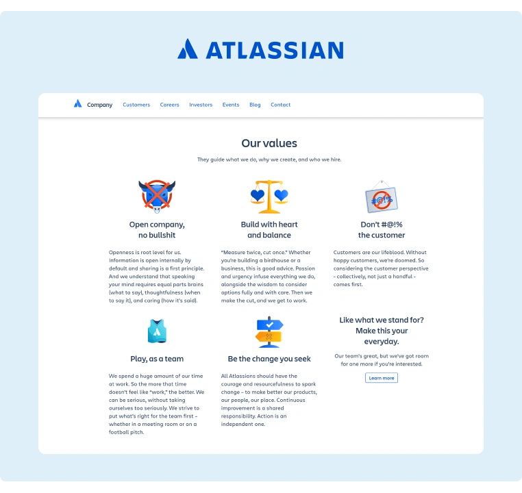 Atlassian company values encourages employees with straightforwardness