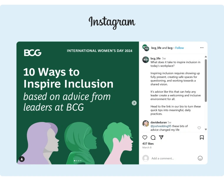 Boston Consulting Group often takes to social media to provide insights on social trends and workplace best practices