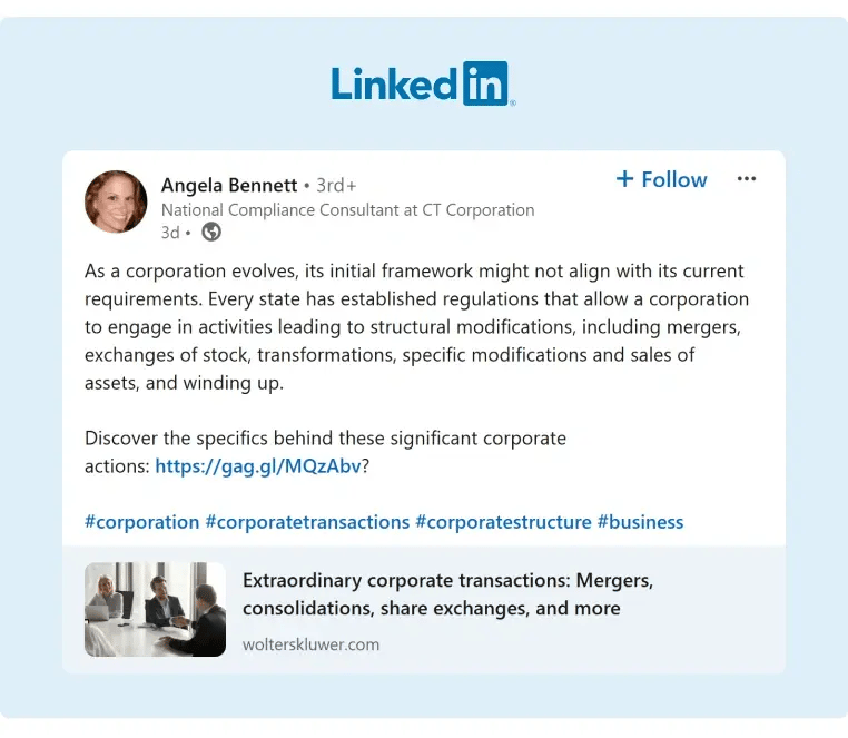 CT Corporation employees often share insightful corporate structural changes