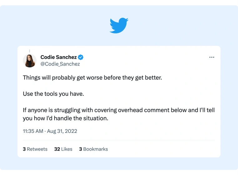 Codie Sanchez tweet offering her personalized assistance with her audience