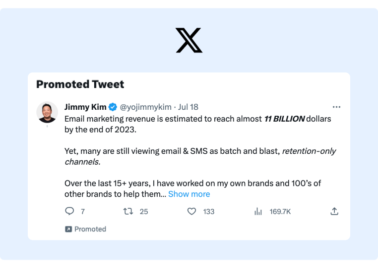 Content Creator Jimmy Kim tested different organic posts on Twitter and then promoted his best performing Tweet to drive more engagement to his Social Media Profile