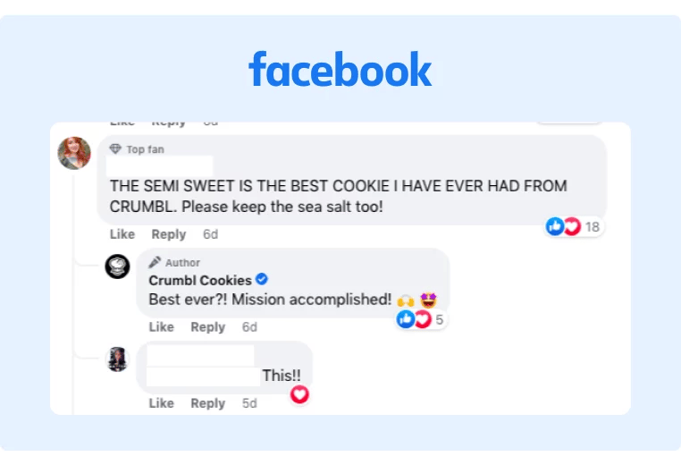 Crumbl engages with customers in the comments on their Facebook posts