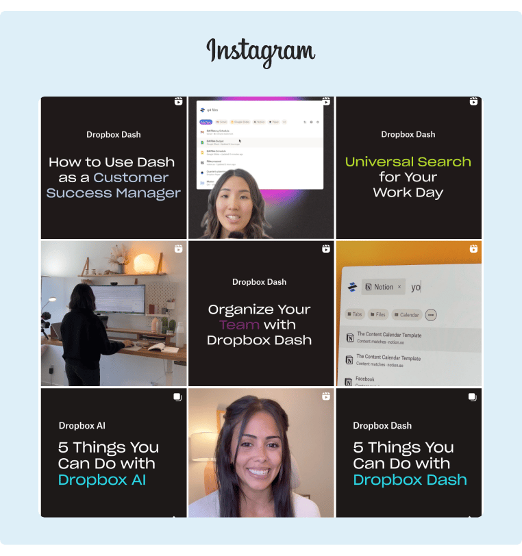 Dropbox profile on Instagram is full of helpful video tutorials to improve the usage of their product