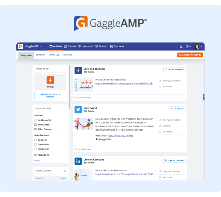 Enterprise Social Media Management - GaggleAMP member dashboard