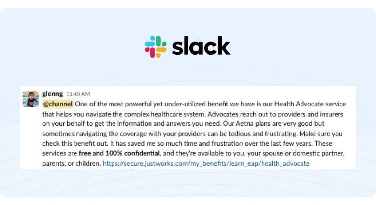 Example of Wellness Program Reminder on Slack