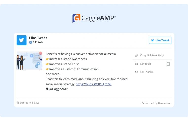Example of a GaggleAMP engagement activity for Twitter