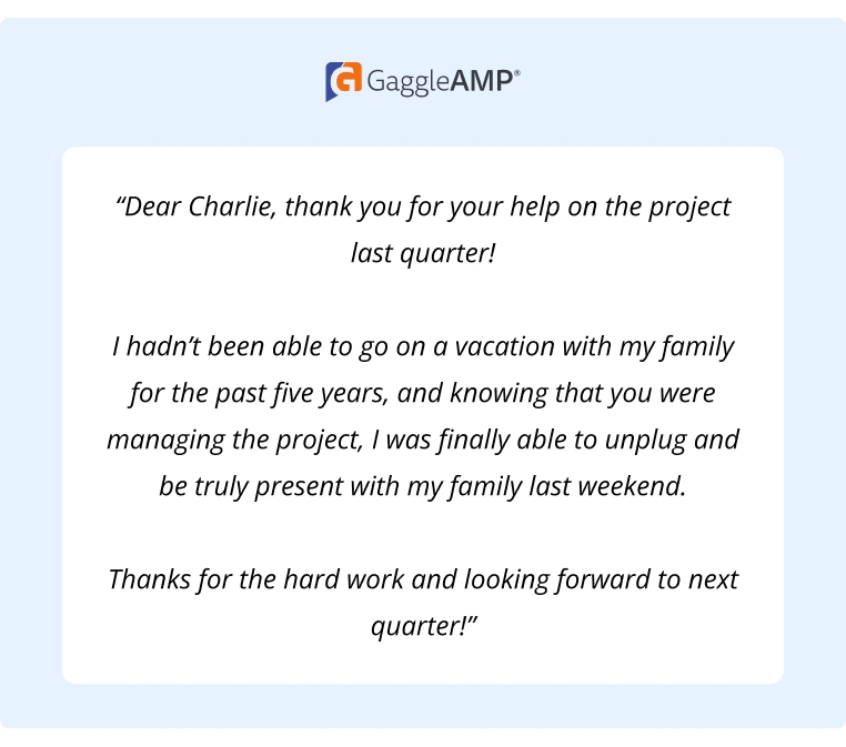 Example of a thoughtful compliment that recognizes the hard work of an employee who stepped up and supported their team