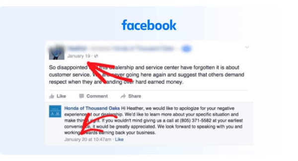 Facebook example of review with no control over narrative