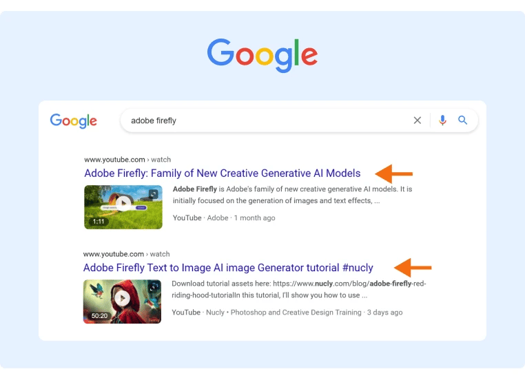 Google search results when searching for the keyword _Adobe Firefly_