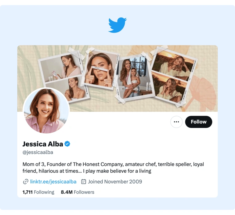 Great Personal Brand Statements - Jessica Alba Twitter Profile