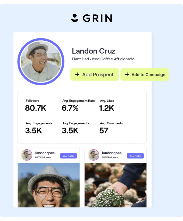 Grin provides a detailed view of engagement metrics per profile