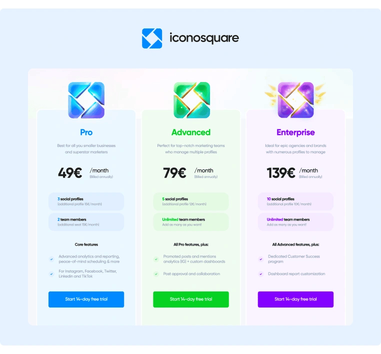 Iconosquare - Social Publishing Tools - Pricing Page