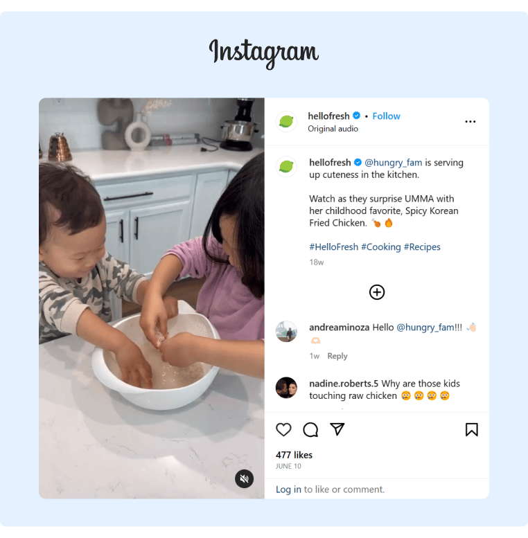 Instagram reel of a collaboration between HelloFresh and The Hungry Fam