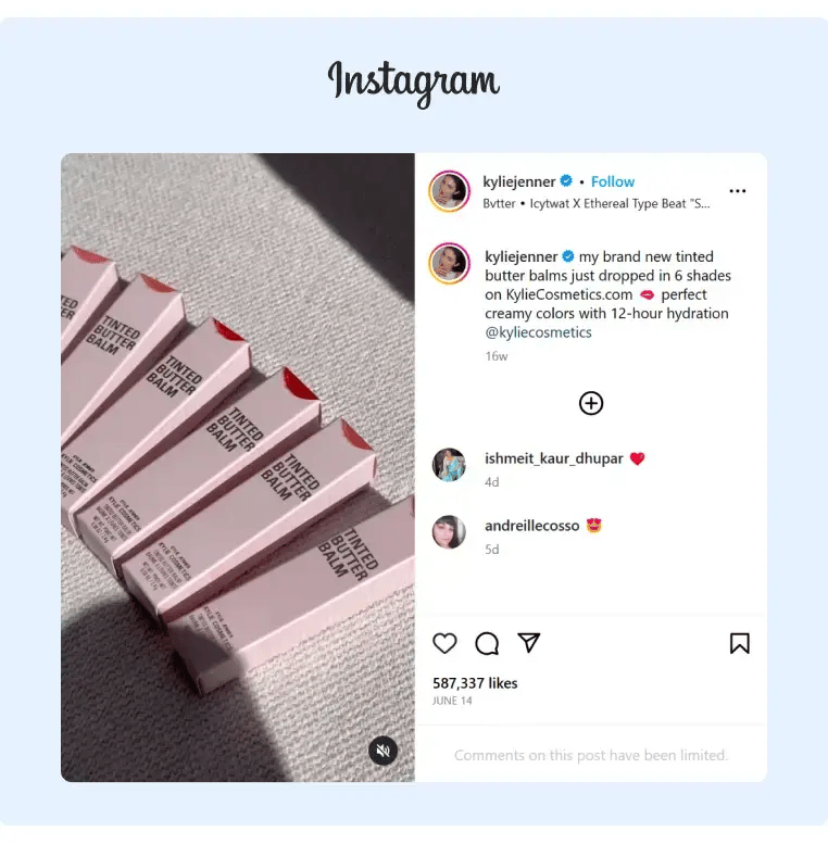 Kylie Jenner posted a reel from her Instagram account promoting new product for her brand Kylie Cosmetics