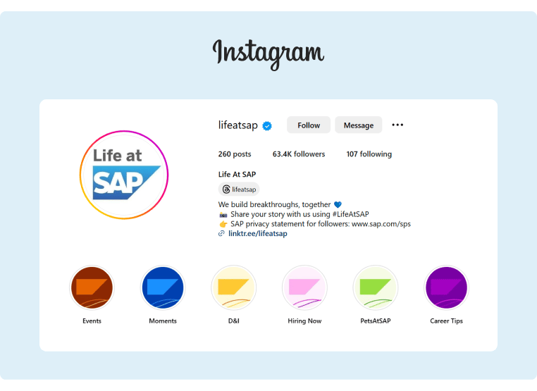 Life at SAP Instagram profile