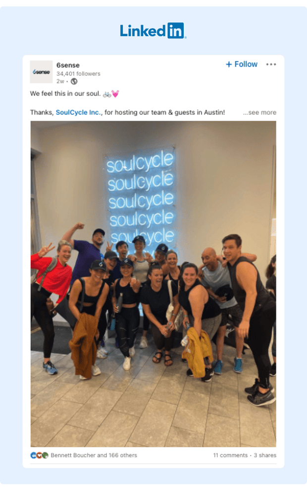 LinkedIn Content Strategy 6Sense SoulCycle Example LinkedIn Post 