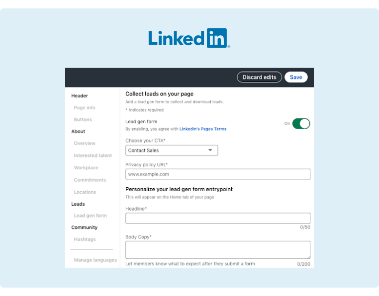 LinkedIn Lead collection form