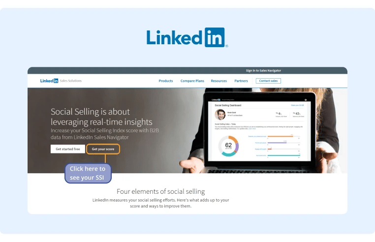 LinkedIn’s Social Selling page where you can get your index score