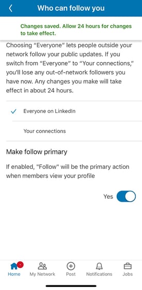 Linkedin Follow Settings