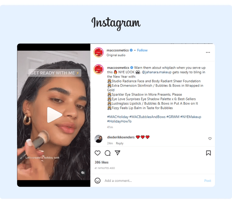 Mac cosmetics working with a makeup influencer to create a holiday look while promoting their products