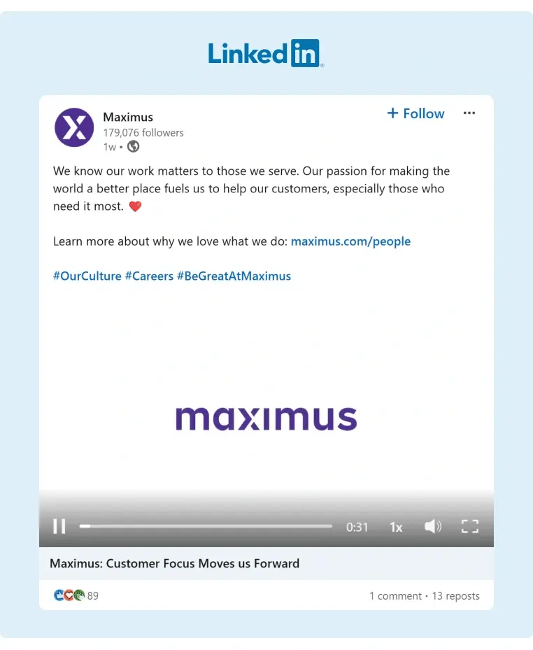 Maximus posted a compelling video on their employee culture