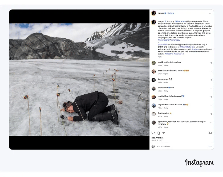Microsoft and NatGeo collaborated by promoting an Instagram campaign aimed towards women in STEM