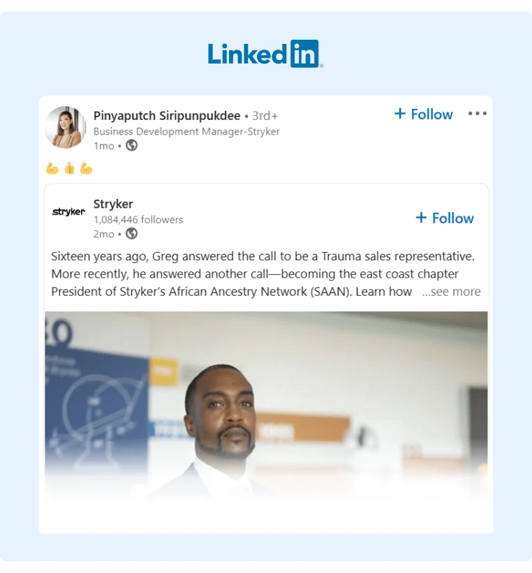 More Stryker employees shared with their followers the company post